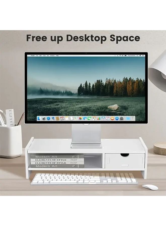 White Computer Monitor Stand Riser With Storage Shelf Style A Desktop Organizer - Image 5